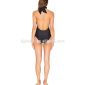 Nylon con licra mezcla hermosa mujer negro bikinis monokini traje de baño
